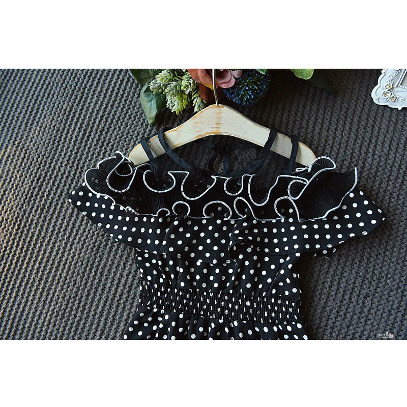 Girls Dresses 2020 Summer New Children's Clothing Round Neck Strapless Wave Mesh Stitching Wooden Ear Dress | Детская одежда и