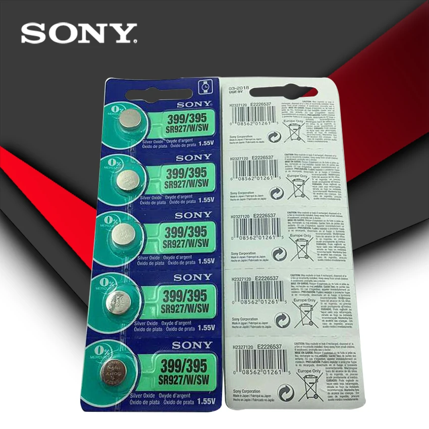 10 шт. Sony 100% оригинал 395 SR927SW 399 SR927W LR927 AG7 1 55 V батарея для часов кнопочная монетная