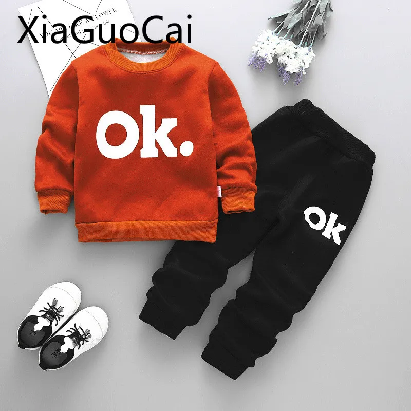 Boys Hoodies Sets 2018 New and Girls Thermal Winter Suits Kids Plus Velvet Thick Toddler Clothing |