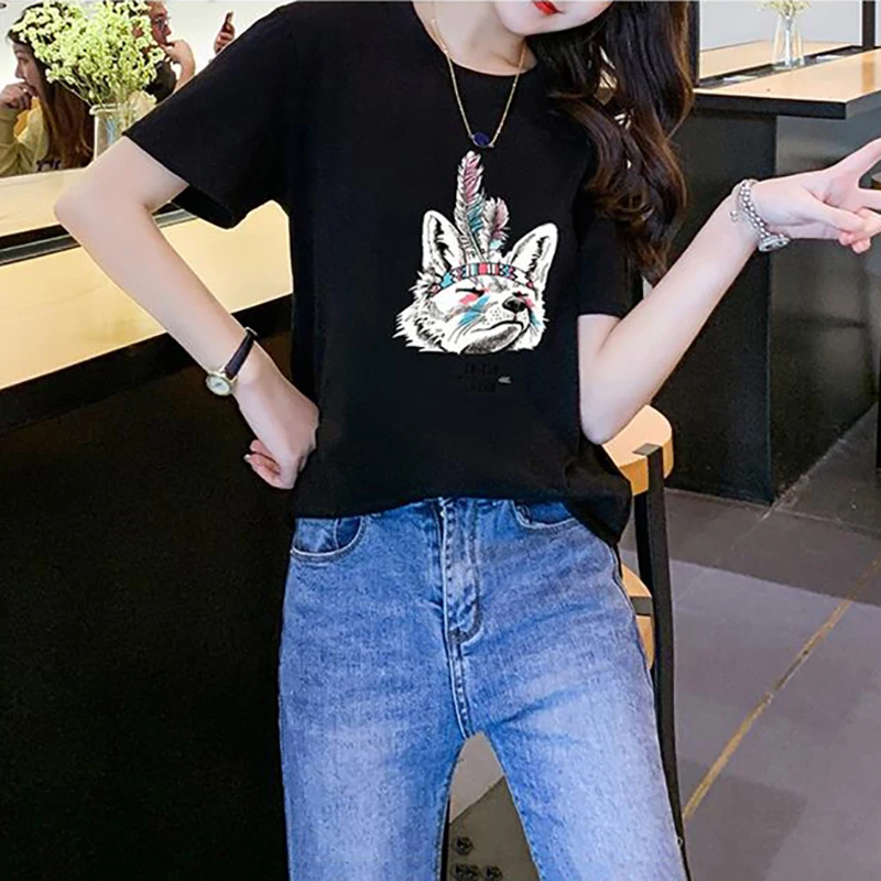 Top Women Summer Short Sleeves Tee Shirts Harajuku Cartoon Print Tshirt Cotton Ulzzang T-shirt Plus Size T Shirt | Женская одежда