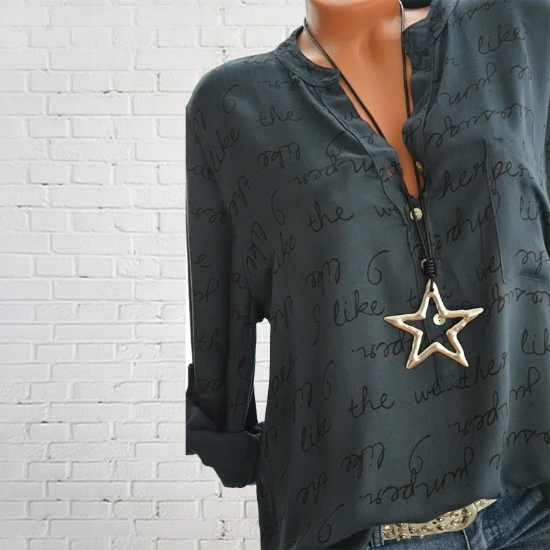 

Women Fashion Letters Printed T Shrits V Neck Festivals Classics Elegance Love Button Long Sleeved Comfort Tops Blouse