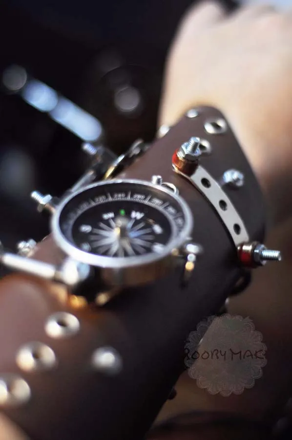 Стимпанк искусственная кожа бандажные перчатки ретро браслет с компасом