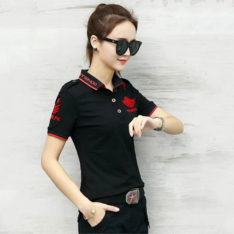 Рубашка поло женская с коротким рукавом принтом в стиле милитари