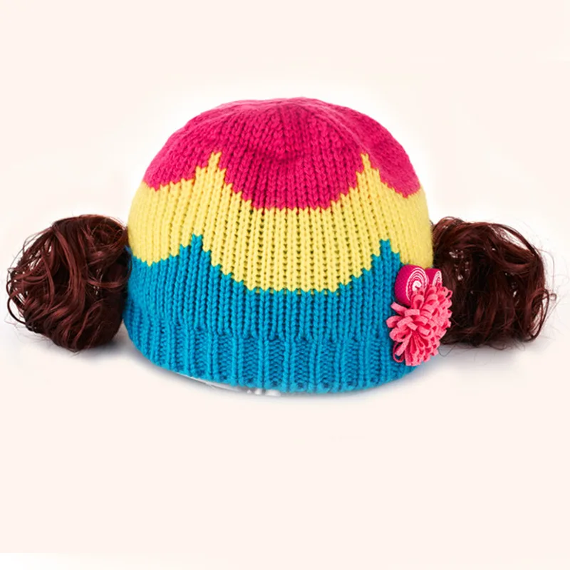 Winter Children Headwear Baby autumn winter hat boys girls child knitted kids cute wig bonnet children products | Детская одежда и