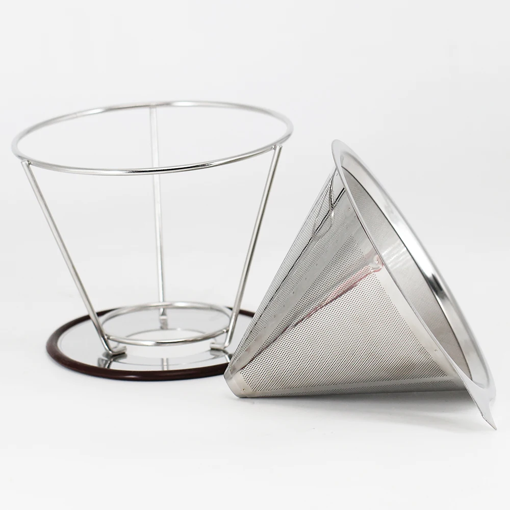 Reusable Coffee Filter Stainless Steel Double Layer Mesh Basket Brewing Coffee Holder Cone Funnel Dripper Coffee Making Tools