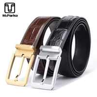 mcparko crocodile leather belt men pin buckle business men belt leather brand luxury designer waist belt for suits pant black