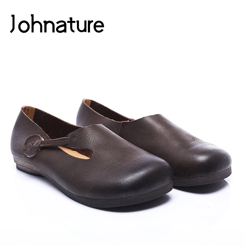 Женские туфли без шнуровки Johnature из натуральной кожи с круглым носком однотонные