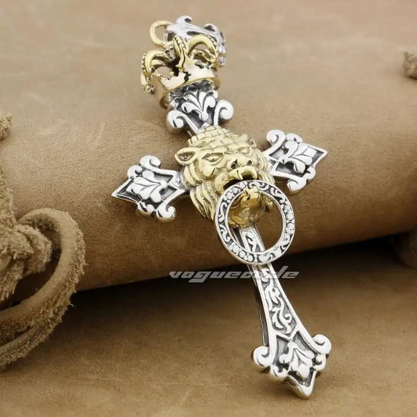 LINSION Rasta латунная корона на женский серебряный крест мужская Байкерская подвеска