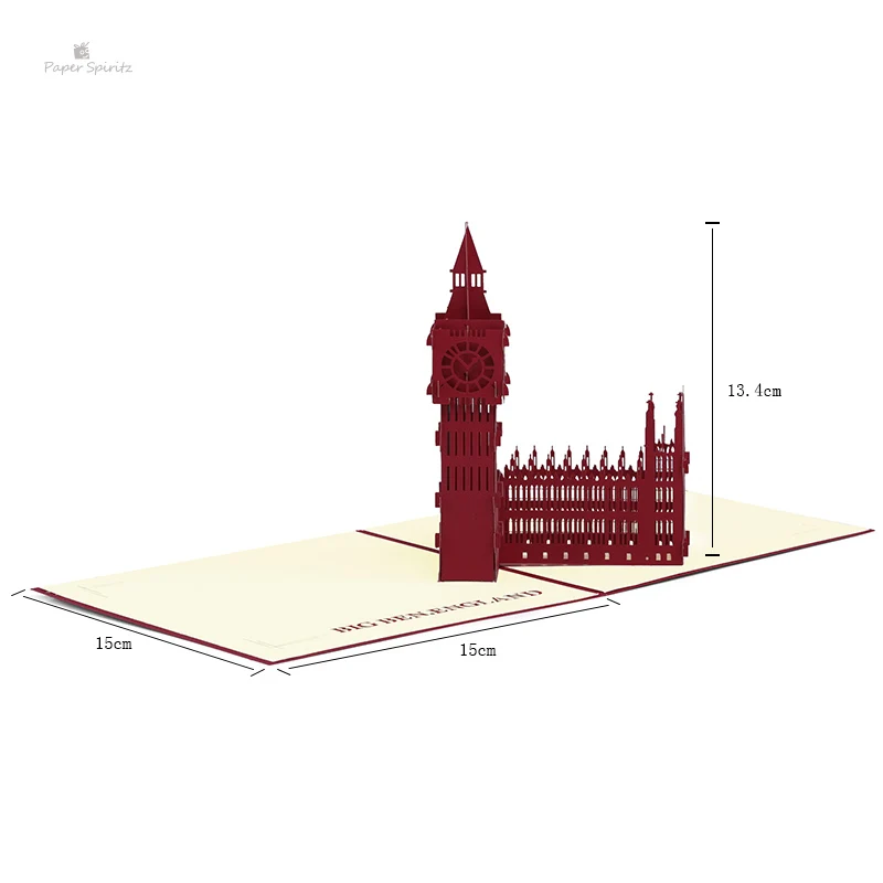 Красный Лондонский мост ручной работы лазерная резка карты оптом 3D всплывающие пользовательские поздравительные открытки на день рождения подарочные открытки