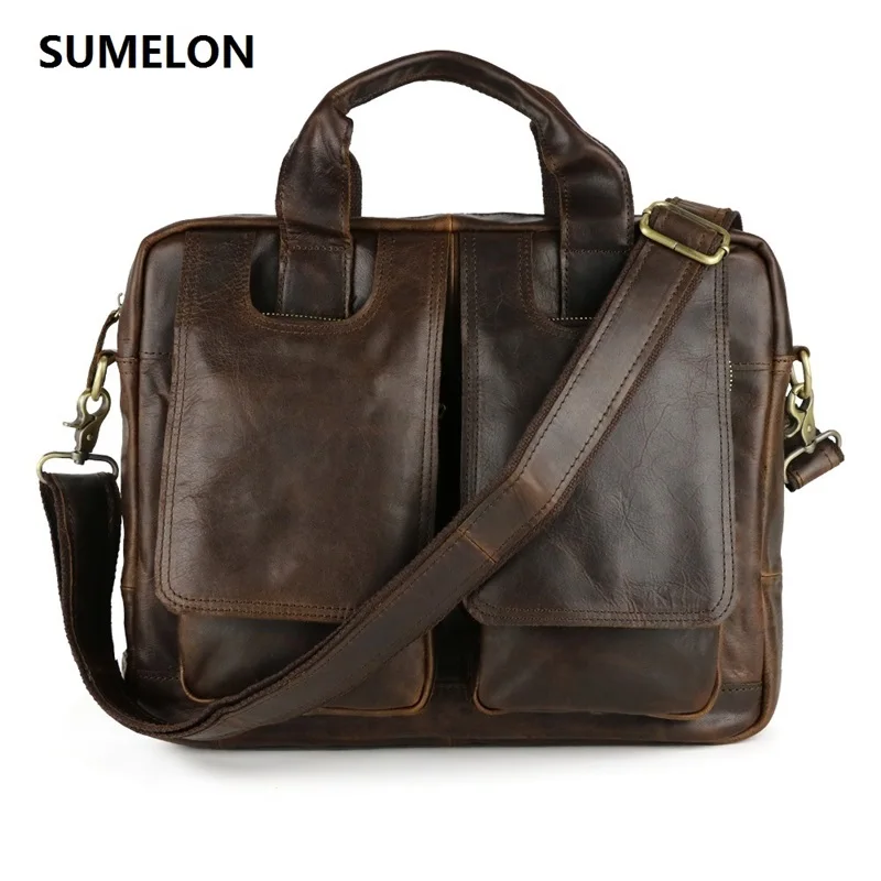 100% Genuine Leather Men Bags Crazy horse Man Handbags Laptop Business Bag Casual Shoulder Messenger Briefcase | Багаж и сумки