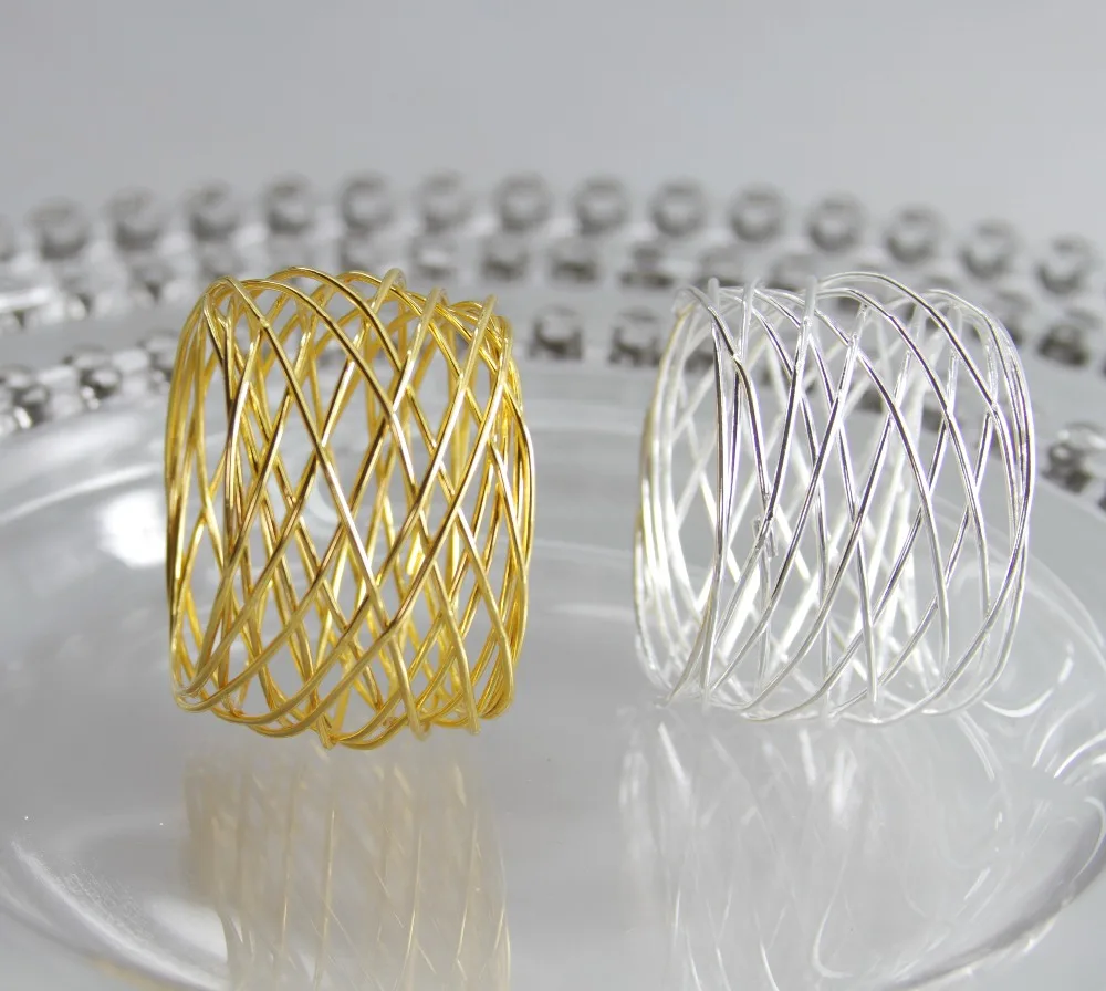 qn19012101 free shipping gold silver wires napkin ring wedding holiday decoration cheap holder 12 pcs | Дом и сад