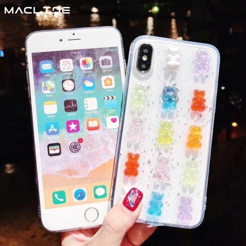 Милый мягкий чехол с медвежонком Gummy для iphone 8 чехлы iPhone 11 6 7 Plus X XS Max XR Силиконовый