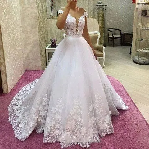 

Sexy Off The Shoulder Wedding Dresses 2021 New Lace Applique V Neck Sleeveless Bridal Dresses Wedding Gown Custom Made Plus Size