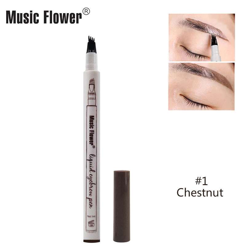 Music Flower запатентованная мануального татуажа бровей, микро лезвия, для тату бровей ручка Водонепроницаемый вилка наконечник чернила для бровей карандаш 4 головки водостойкий гель для бровей для макияжа
