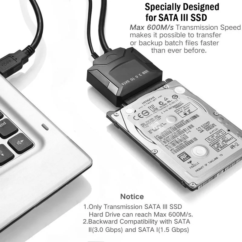 Кабель USB 3 0 к SATA с адаптером питания для жесткого диска 5 дюйма SSD HDD 12 В 2 А адаптер