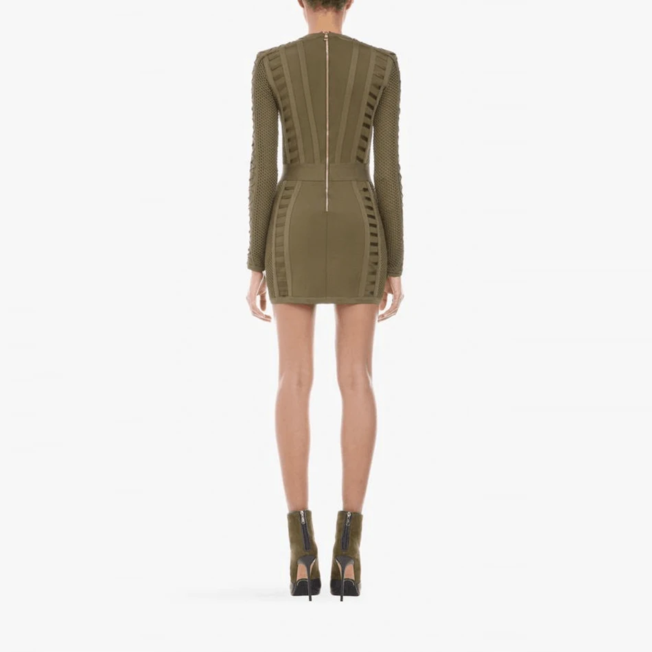 2019 Winter New Fashion Women's Bandage Dress Sexy Army Green Long Sleeve Mini Lace Bodycon Club Celebrity Party Vestidos | Женская