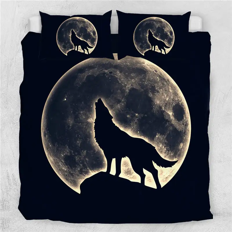 Wolf1 Постельные принадлежности, Комплект постельного белья с рисунком воющего волка, пододеяльник с наволочками, Комплект постельного белья с ночной луной, 3 шт., черное постельное белье с животными, постельное белье - Цвет: Wolf1