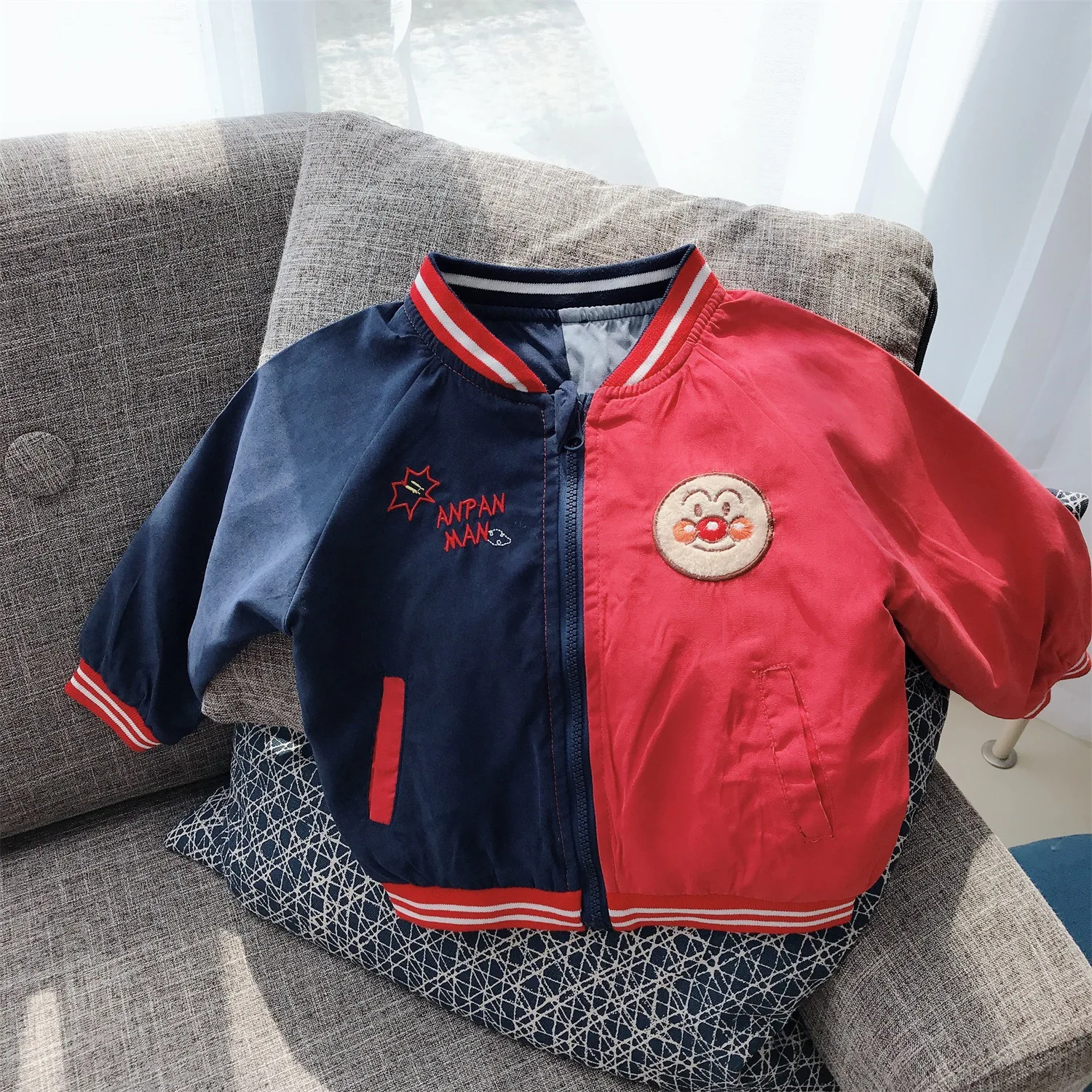 

Hot Sale Spring Jacket 2019 New Arrive O-Neck Cartoon Coat For Kids Long Baseball Coat Autumn Reversible Outwear for Children