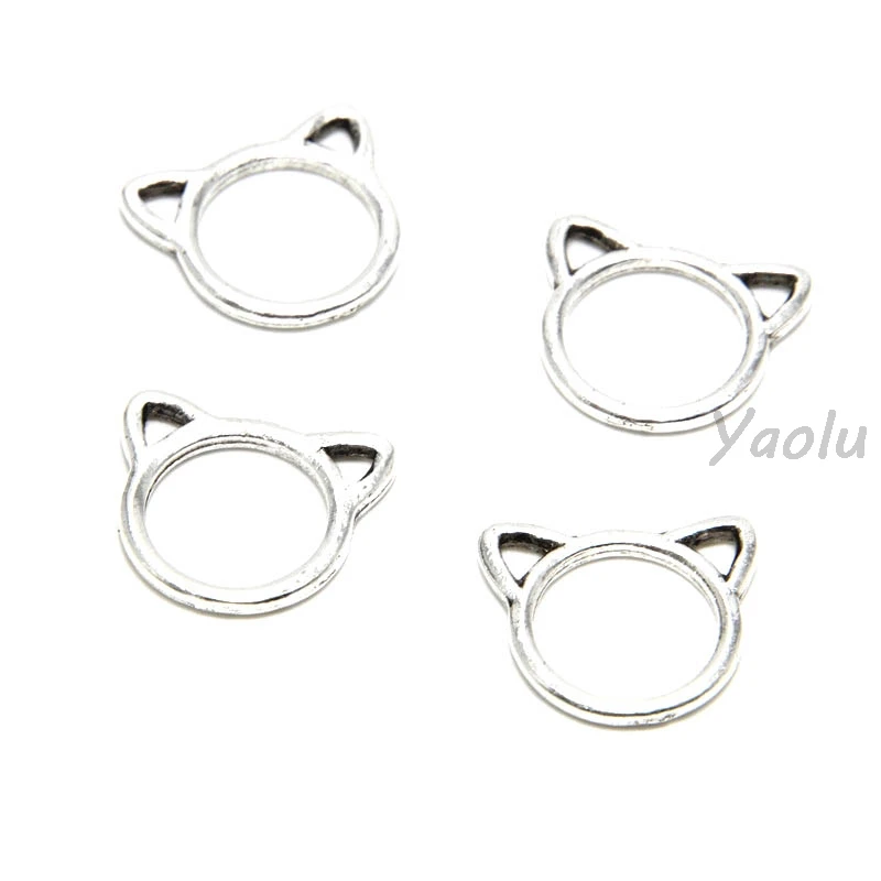 30 шт./лот подвеска-контур кошачьей головы серебряного цвета подвеска-Контур С Кошачьей головой 14x16 мм