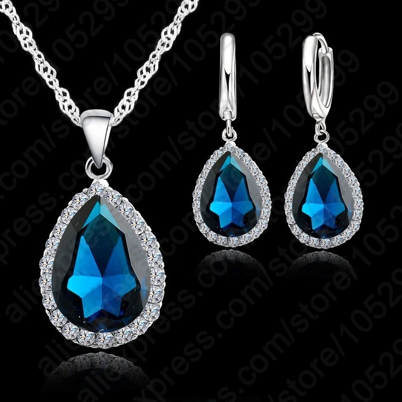 Ожерелье и серьги кольца из серебра 925 пробы с кристаллами|jewelry set 925|set sterling silverwedding