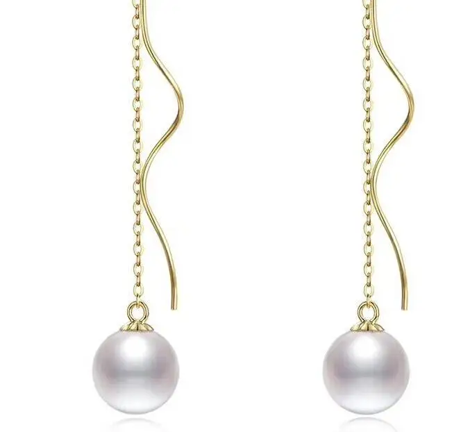 

>>>>noble jewelry new style 18K 9-10 MM natural SouthSea akoya Pearls earrings