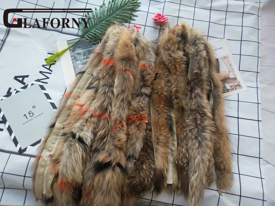Glaforny натуральный меховой воротник натуральный мех енота шарф меховая отделка пуховое пальто меховая полоска/с капюшоном