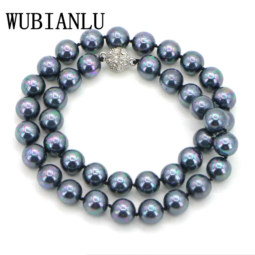 

WUBIANLU 10mm Black South Sea Shell Pearl Necklace 18 Inches Neck Chokers Necklace Women Costume Jewelry floating charms Lot