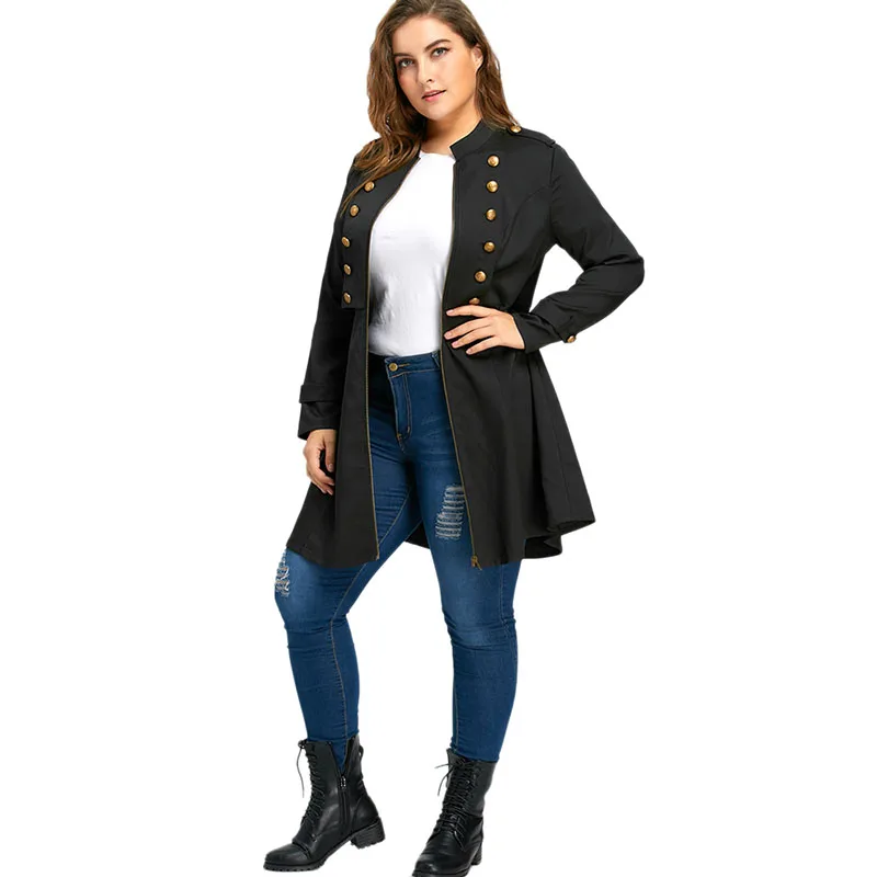 Plus Size 5XL Autumn Winter 2017 Double Breasted Flare Coat Women Oversized Zipper Trench Windbreaker Female Outerwear | Женская одежда