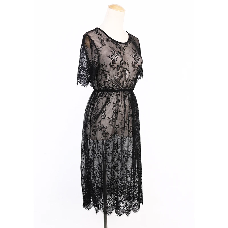 ГОРЯЧЕЕ Сексуальное Летнее Платье Для Женщин С Прозрачными Черными Цветочными Кружевами, Женское Платье Миди Для Свадьбы, Пляжа С Открытой Спиной И Фатином.