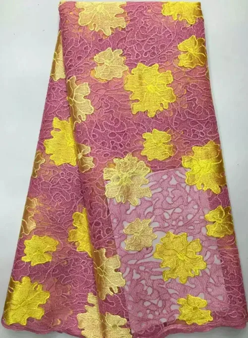 New Arrival 100% Cotton African Guipure Material / Yellow nigeria Cord French Chemical Lace Fabric Swiss Voile High Quality | Дом и сад