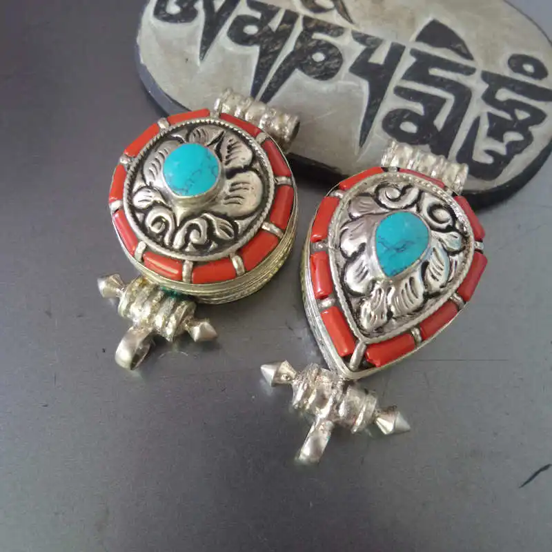 TGB223 тибетская молитвенная коробка амулеты милые Подвески кораллового цвета|tibetan