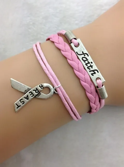 1 шт. вера браслет рака груди осведомленности в серебре Рак молочной железы ленты