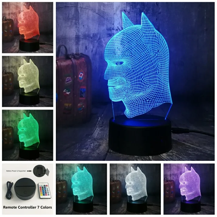 Controller 7 Color Lustre Cool DC Hero Бэтмен голова светодиодный 3d-ночник USB настольная лампа Рождественские украшения для дома фестиваль подарки подарок на день рождения малыш мальчик игрушки - Испускаемый цвет: Controller 7 Color