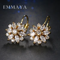 emmaya hot trendy luxury crystal flower stud earrings for women new fashion elegant gold color zircon earrings