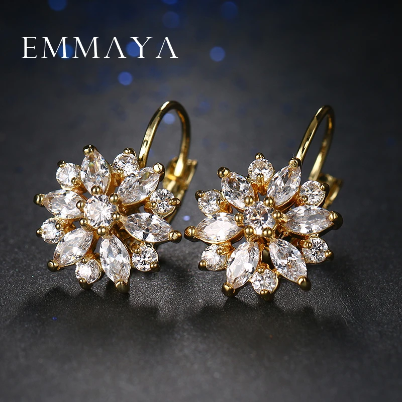 Женские серьги-гвоздики Emmaya элегантные золотистые с кристаллами и цветами