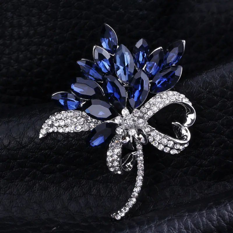 Роскошная большая брошь с синим кристаллом серебряное покрытие большие женские
