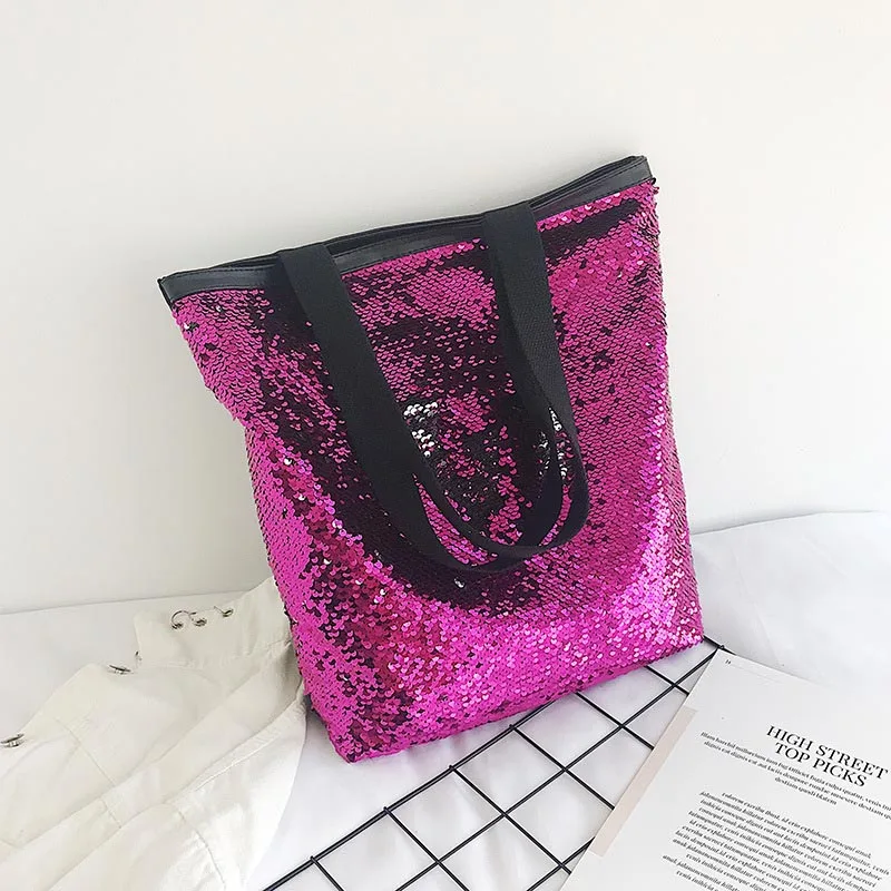 purple Портативные сумочки со стразами, женская модная сумка для покупок с блестками, Большая вместительная сумка на плечо с блестками, пляжная сумка с пайетками - Цвет: purple