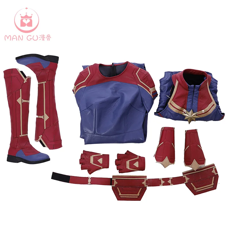 MARVEL COMICS Captain Marvel Ms. Carol Danvers Cosplay Costume Halloween Uniform Jumpsuit+Vest+Gloves+Belt+Shoes XS-XXL | Тематическая