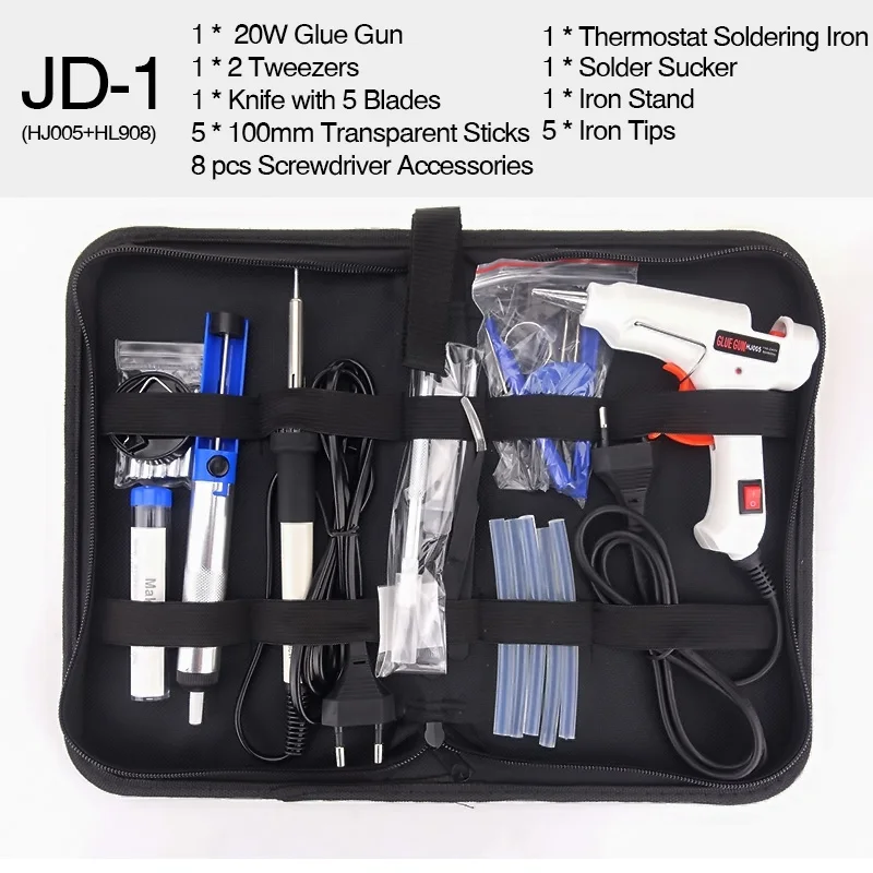 JD-1 10 в 1 клеевой пистолет паяльник Набор DIY инструмент для ремонта Профессиональный 110-240 В 20 Вт с палочками Пинцет железные наконечники и т. Д - Цвет: JD-1