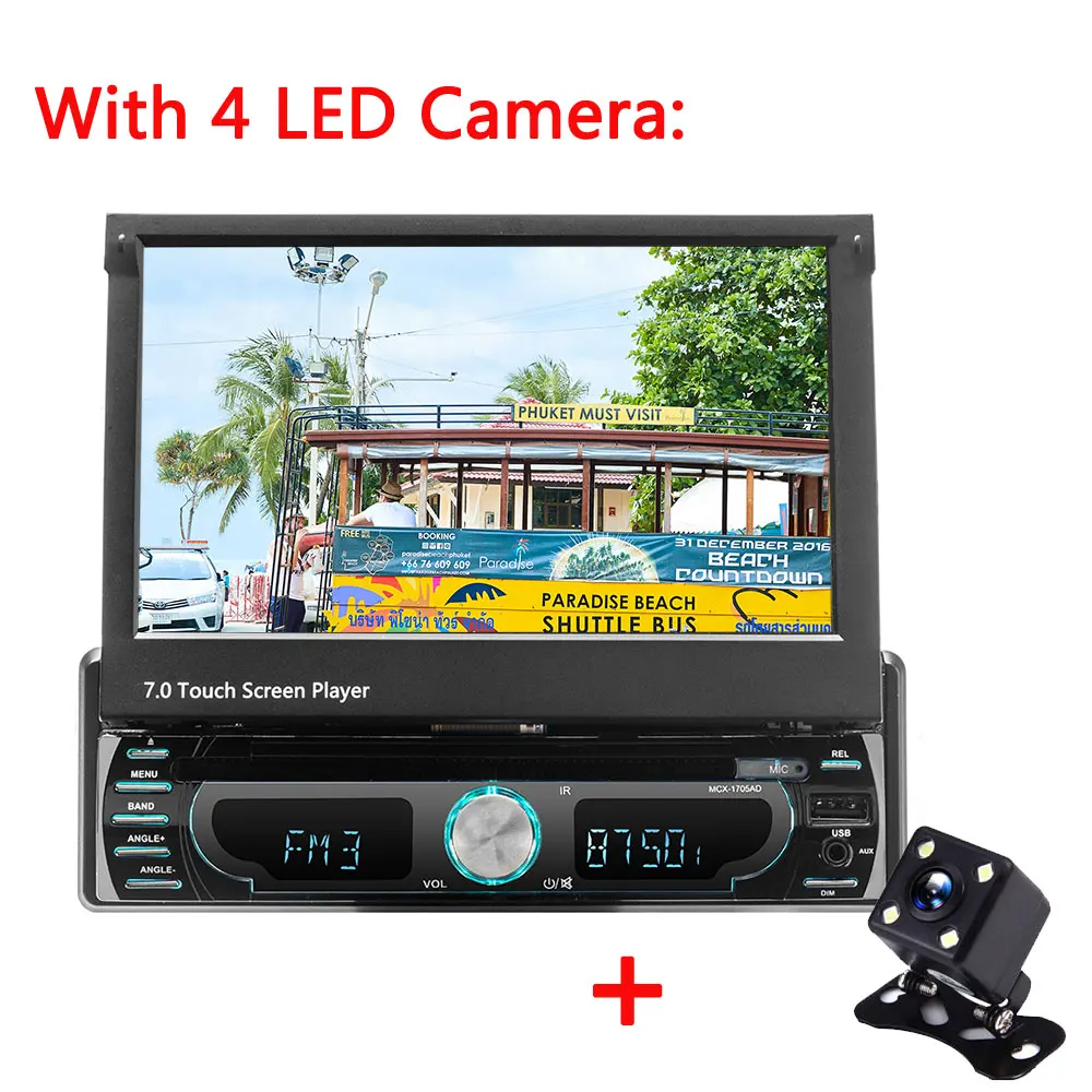 With 4 LED Camera AMPrime Автомагнитола 1Din Android gps навигация аудио стерео " Wifi съемный мультимедийный плеер Поддержка Mirrorlink BT AUX радио - Цвет: With 4 LED Camera