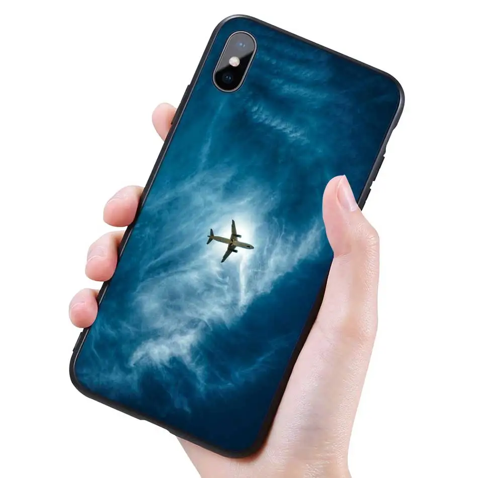 002 Силиконовый черный чехол для iPhone 11 Pro XR X XS MAX 7 8 6 6S Plus 5 5S SE 7Plus 8Plus мобильный телефон самолет - Цвет: 002