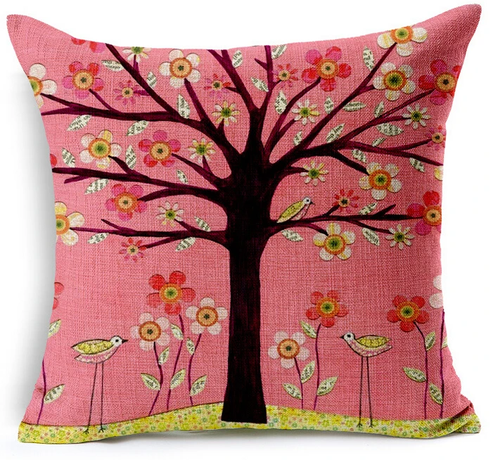 pink blue turquoise pillow case colorful flower tree cushion cover housse coussin chair funda cojin almofadas | Дом и сад