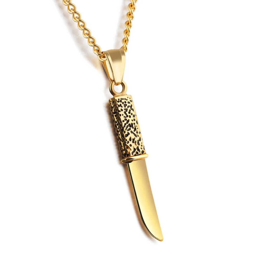 High Quality Stainless Steel Silver Color Gold Black Dagger Knife Pendant Necklace Men's Unisex's Chain Jewelry Wholesale/Retail |