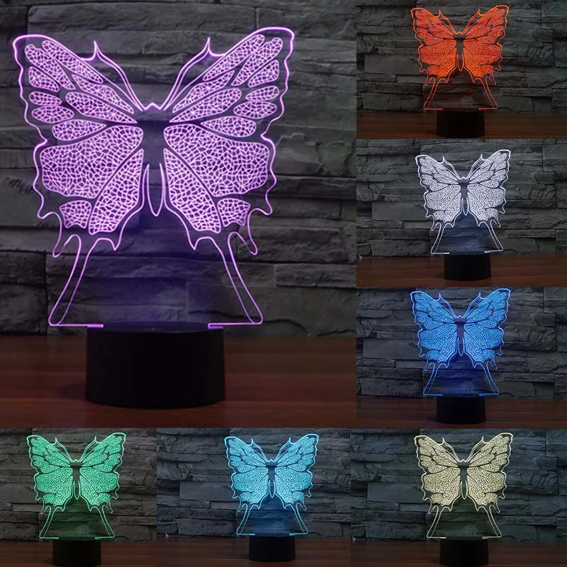 Butterfly Быстрая сделка 3D ночнушка мотоцикл ночник 7 цветов USB Настольная Марсианская лампа бабочка ребенок день рождения подарок девушке другу - Испускаемый цвет: Butterfly