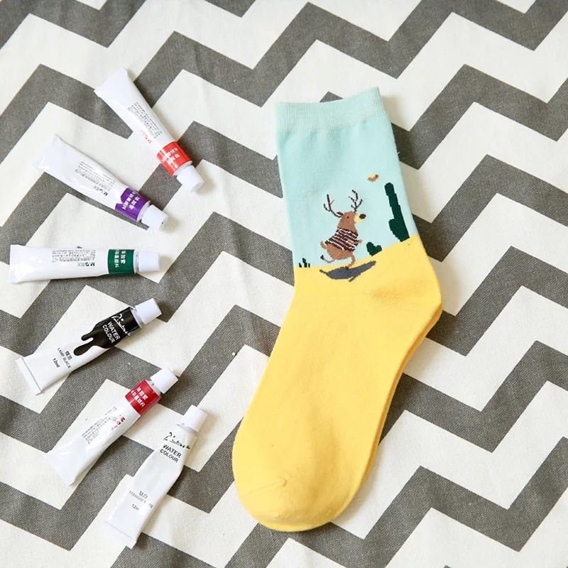 1 пара женские Разноцветные Милые Носки с рисунком лося Харадзюку Женские