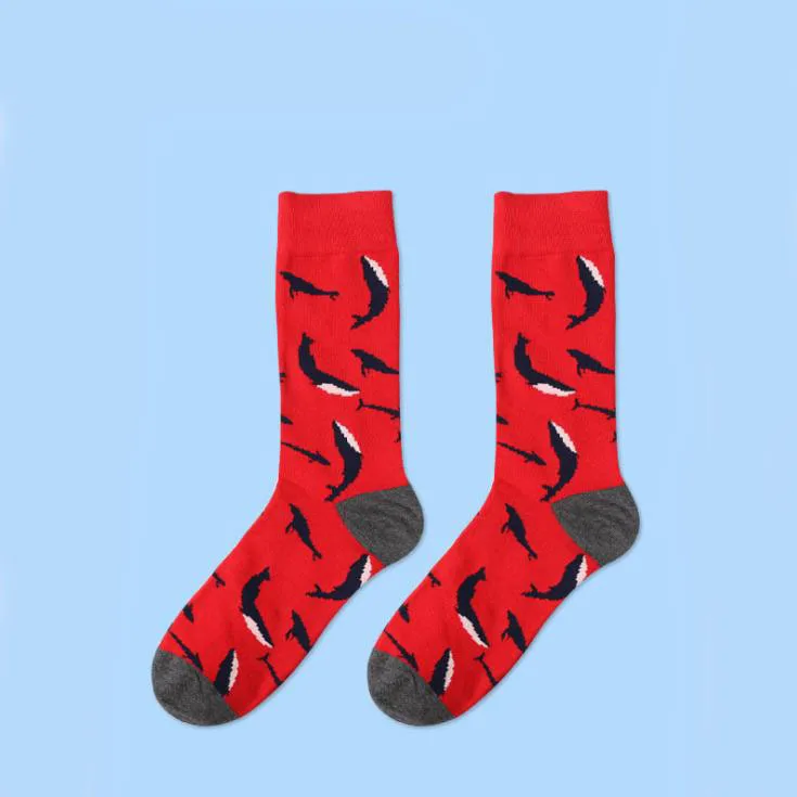 Red shark Мужские Носки с рисунком акулы, крокодила, утки, креветки, покера, головоломки, забавные, веселые, корейские, уличные, Харадзюку, хип-хоп, хлопковые носки на осень - Цвет: Red shark
