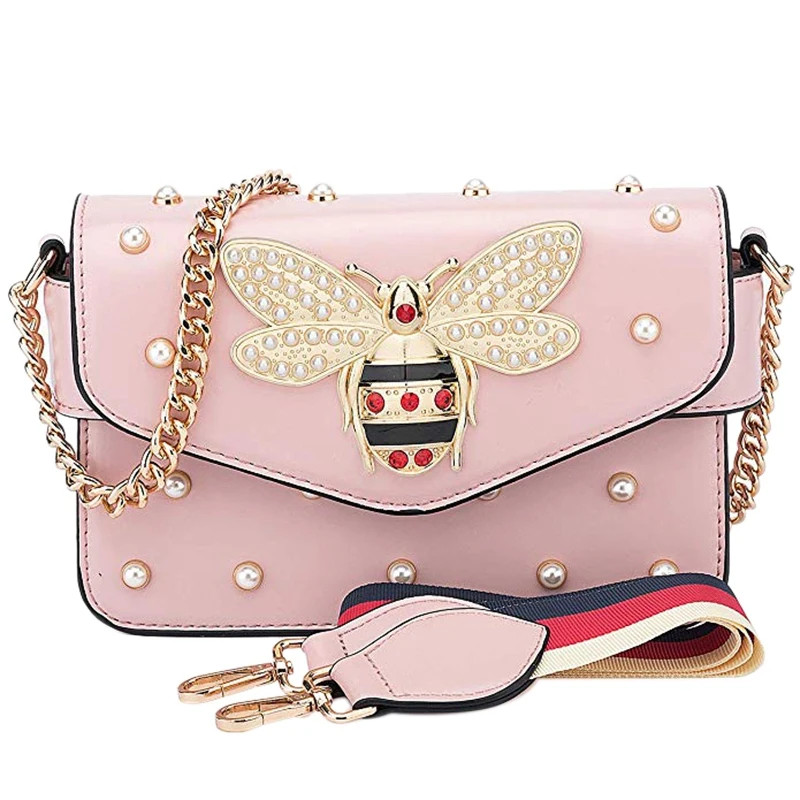 Pink Новинка,, модные женские сумочки, стразы, пчела, сумки на плечо, сумки через плечо для женщин, маленькая сумка на цепочке - Цвет: Pink