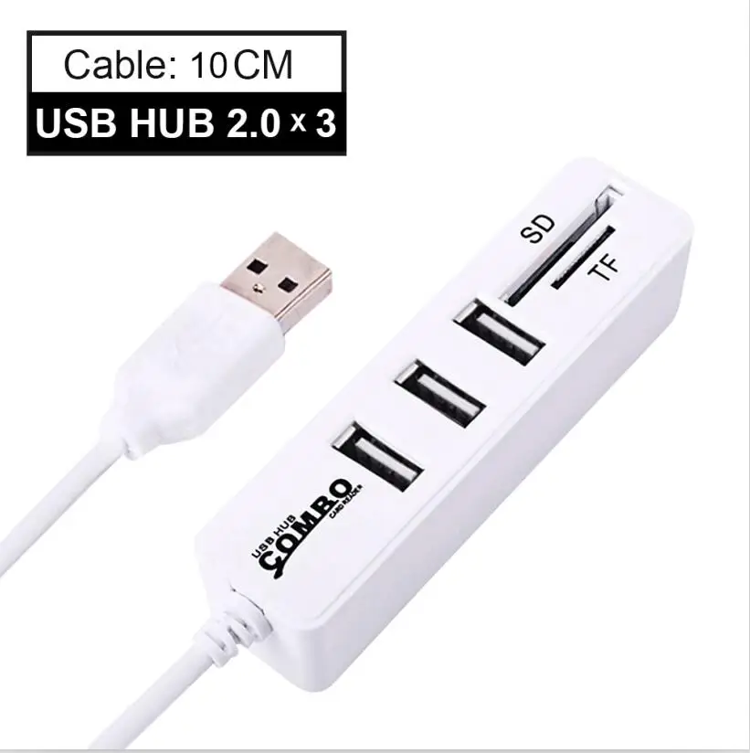 White 3 ports 2.0 CHIPAL usb-хаб комбо 3 порта USB 2,0 концентратор Высокоскоростной разветвитель Мульти USB комбо 2 в 1 SD/TF кард-ридер для ПК ноутбука компьютера - Цвет: White 3 ports 2.0