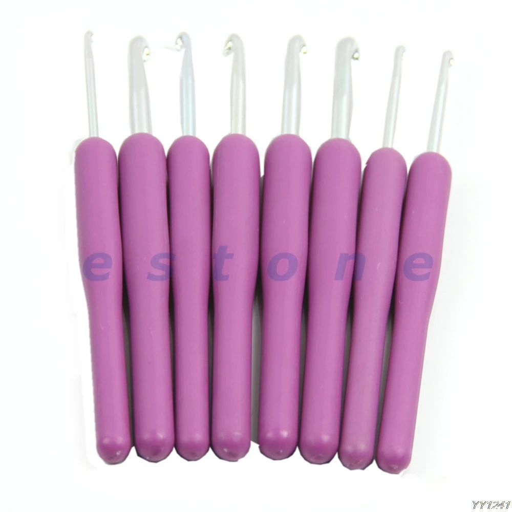 

New ABS Plastic Purple Handle Aluminum Knitting Crochet Hooks 2.5-6.0Mm 8 Sizes Y110-Dropshipping