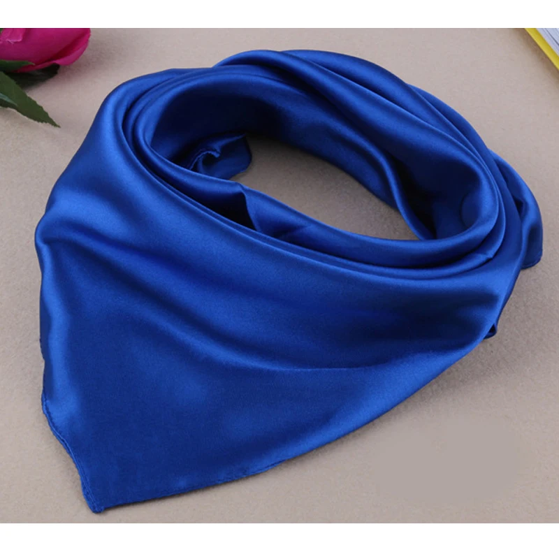 Фото Four seasons new Solid Color Women Silk Scarf Fashion Airline stewardess Occupation 60X60cm small Kerchief Party Gift F1044 №1